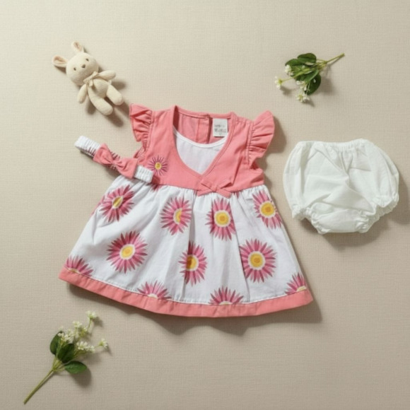 New Baby Girls Dress Set with matching headband underwear size 6 to 9 months - Picture 1 of 3